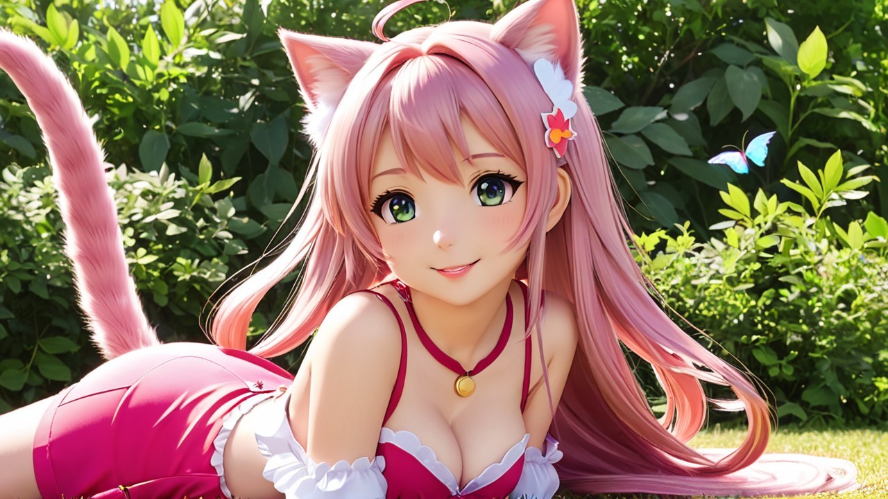 Cheerful Anime Character in Vibrant Garden Setting