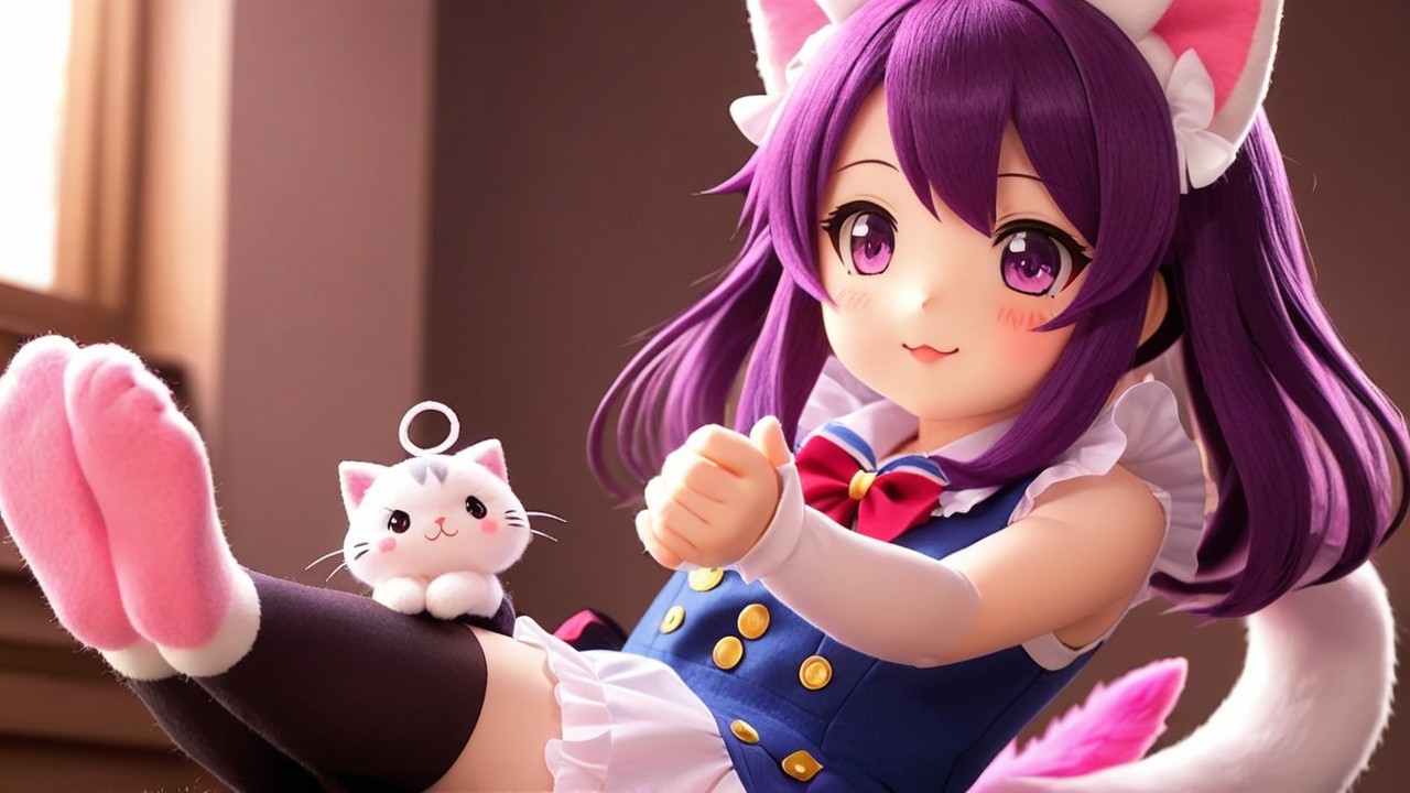 Charming Anime Character with Purple Hair and Cat Ears