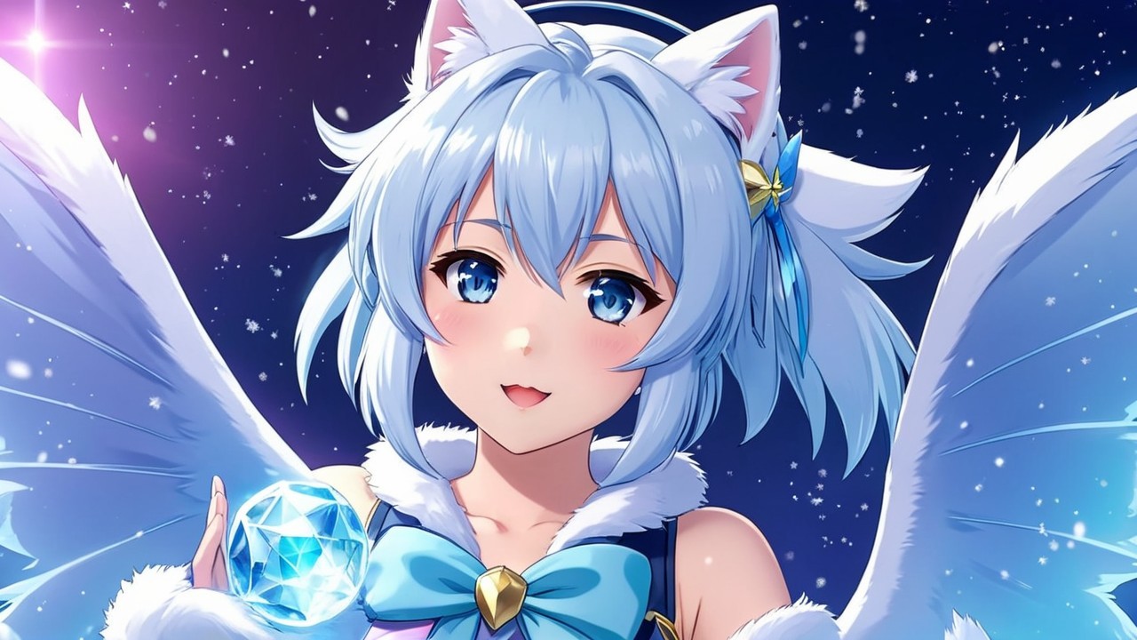 Whimsical Character with Blue Hair and Wings