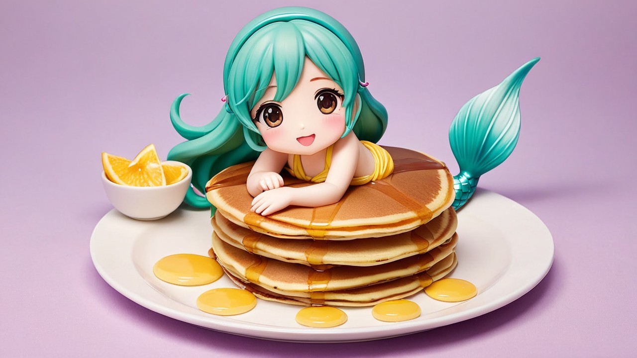Adorable Anime Mermaid with Pancakes