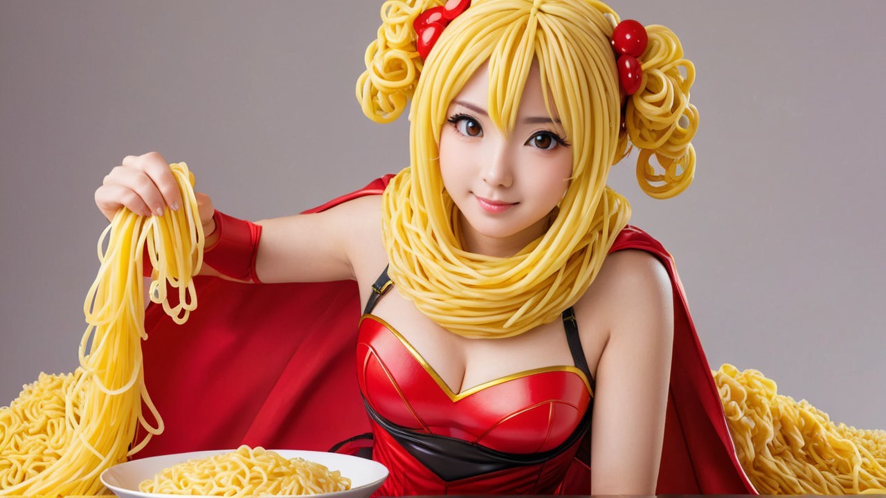 Character with Yellow Hair and Pasta Theme