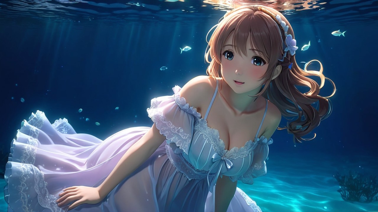 Underwater Scene with Graceful Character and Fish