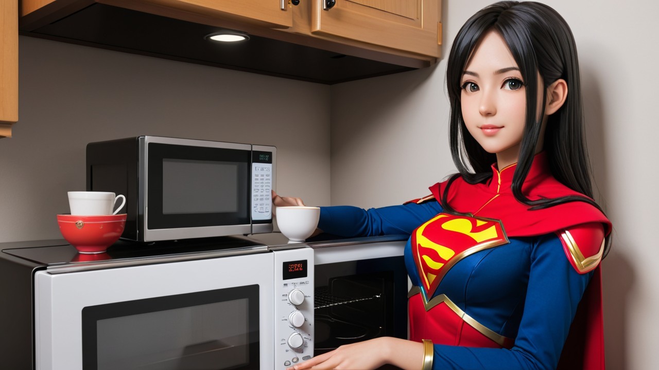 Superhero Character in Cozy Kitchen Setting