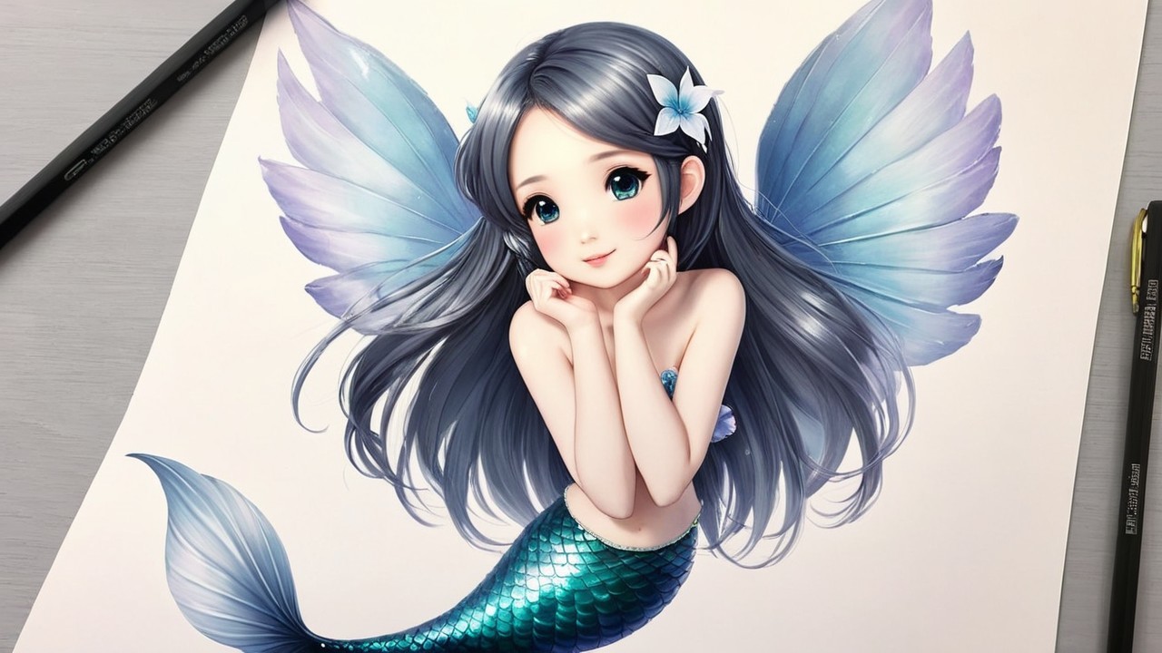Whimsical Mermaid Illustration with Ethereal Features