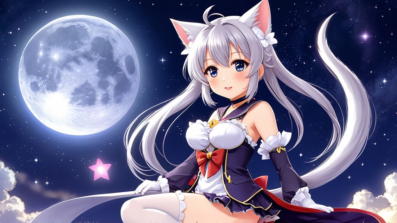 Anime Character with Silver Hair and Cat Ears