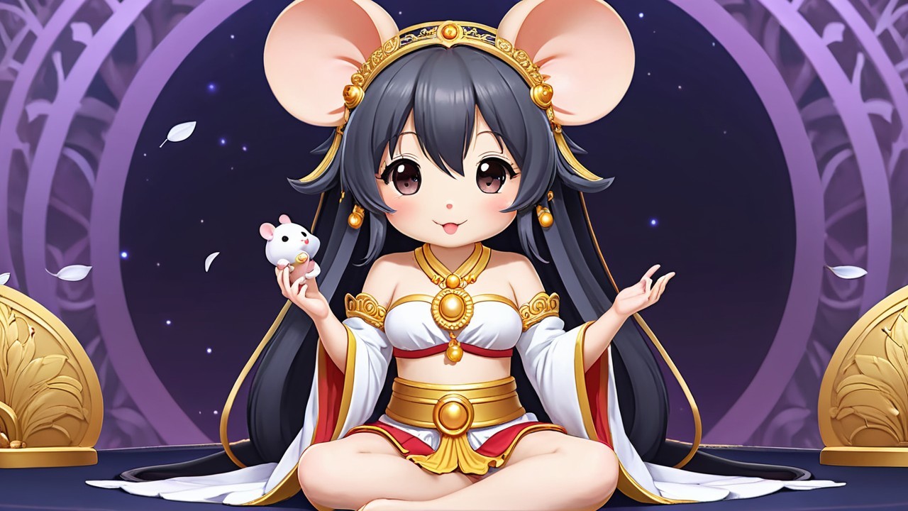Animated Character with Mouse Ears in Serene Pose