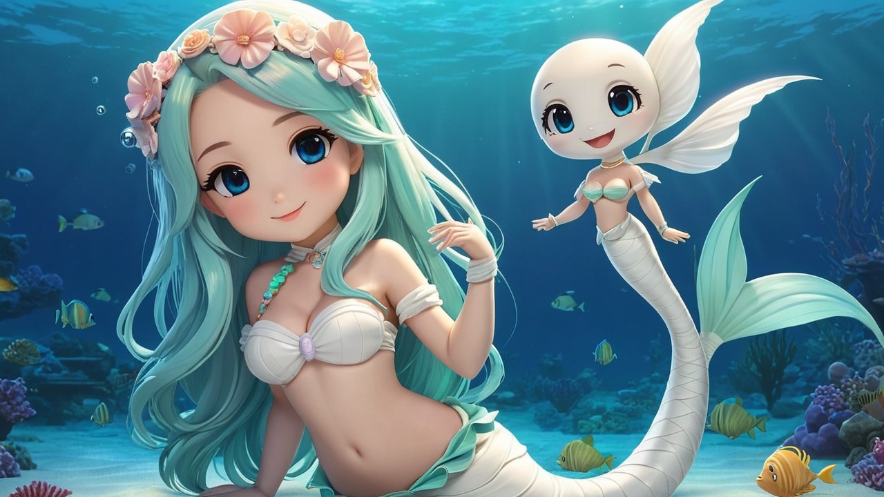Whimsical Underwater Scene with Mermaid and Fairy