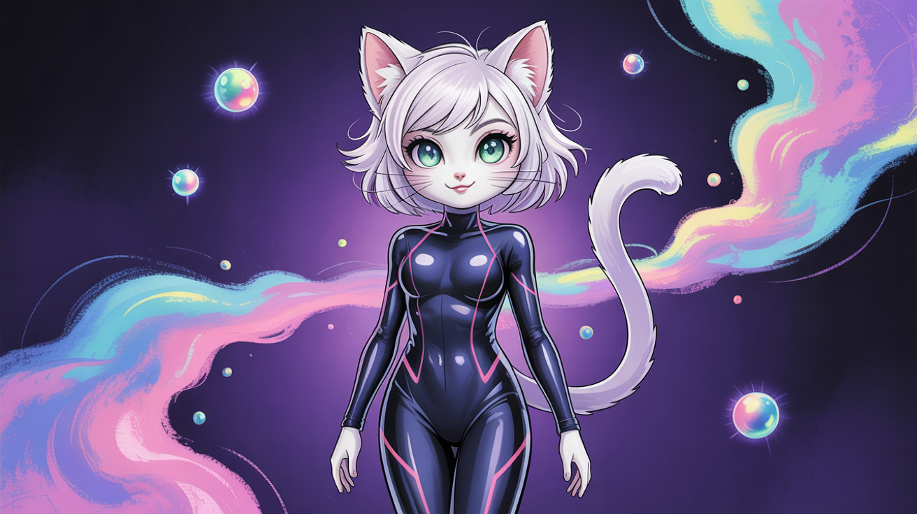 Anime Cat-Girl in Cosmic Background Illustration