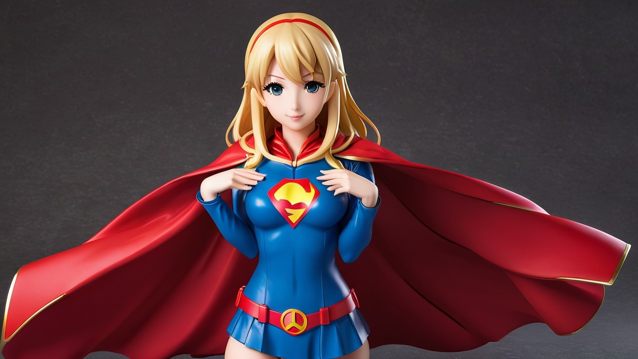 Stylized Female Superhero in Blue and Red Costume