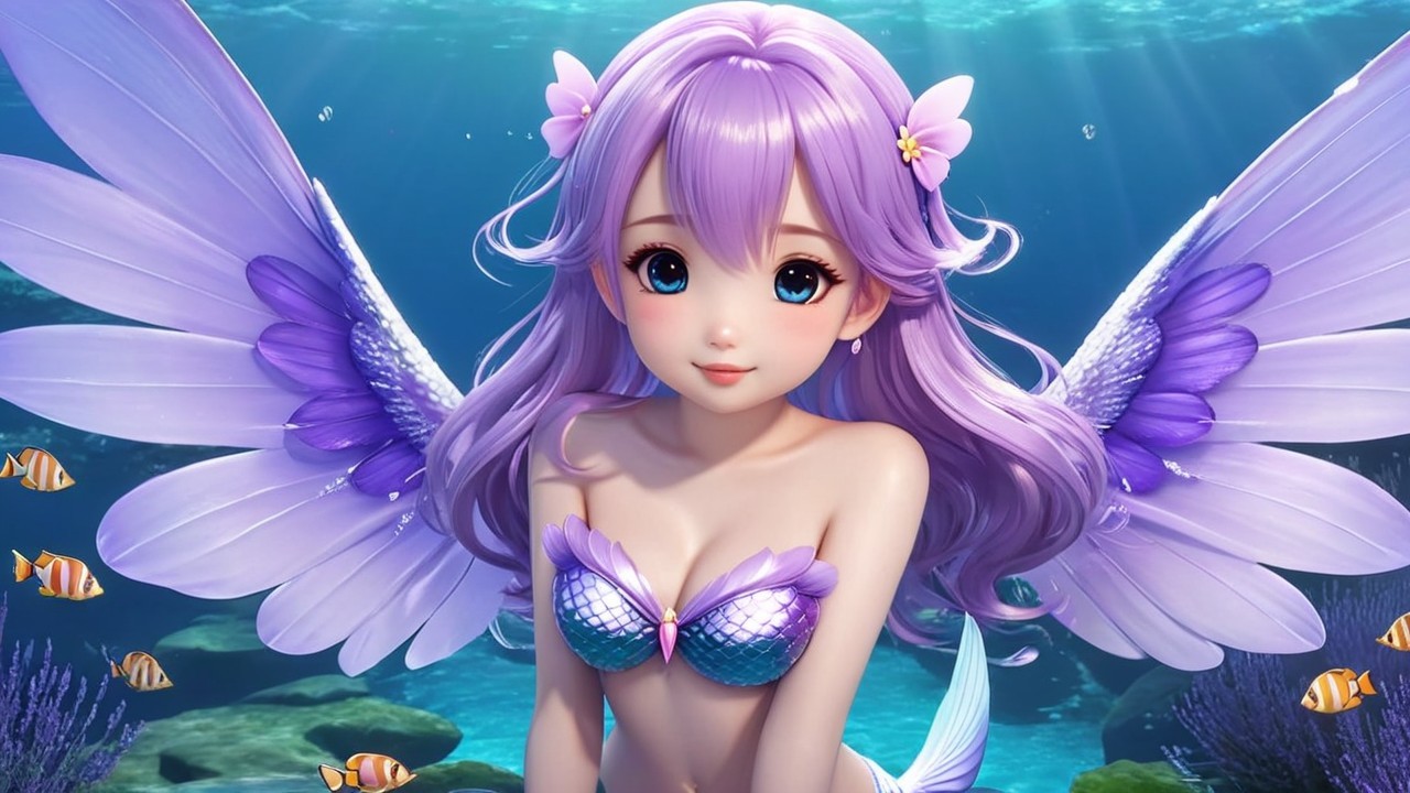 Whimsical Underwater Scene with Mermaid and Coral