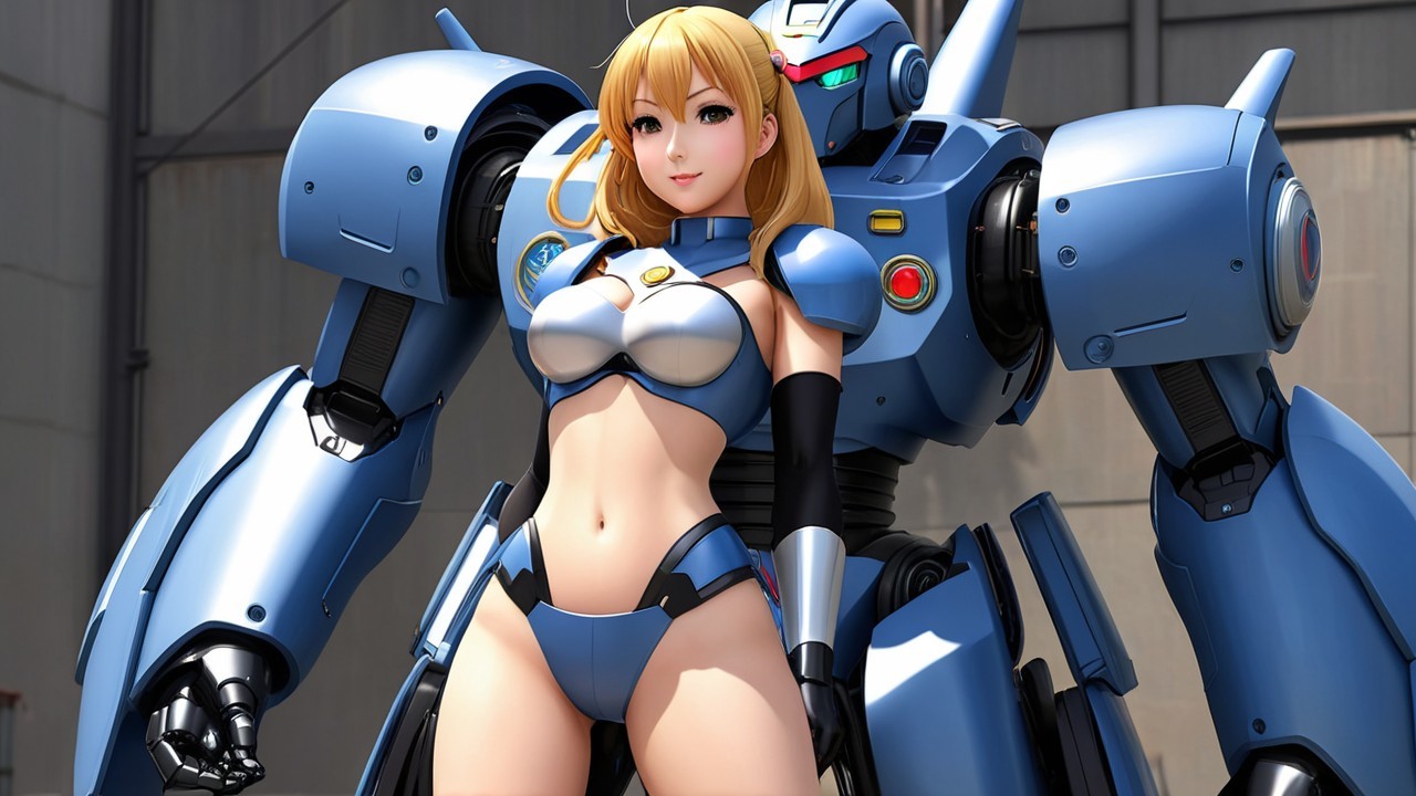 Futuristic Scene with Female Character and Robotic Mech