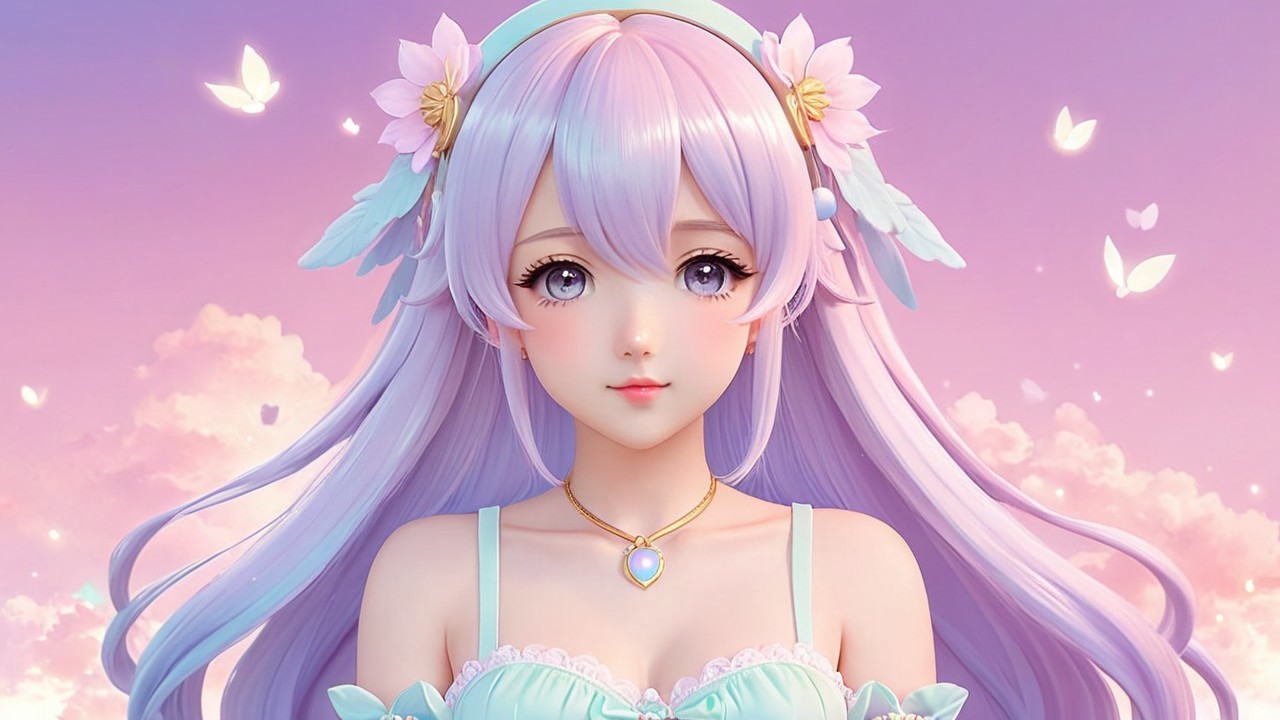 Anime Character with Lavender Hair and Pastel Outfit