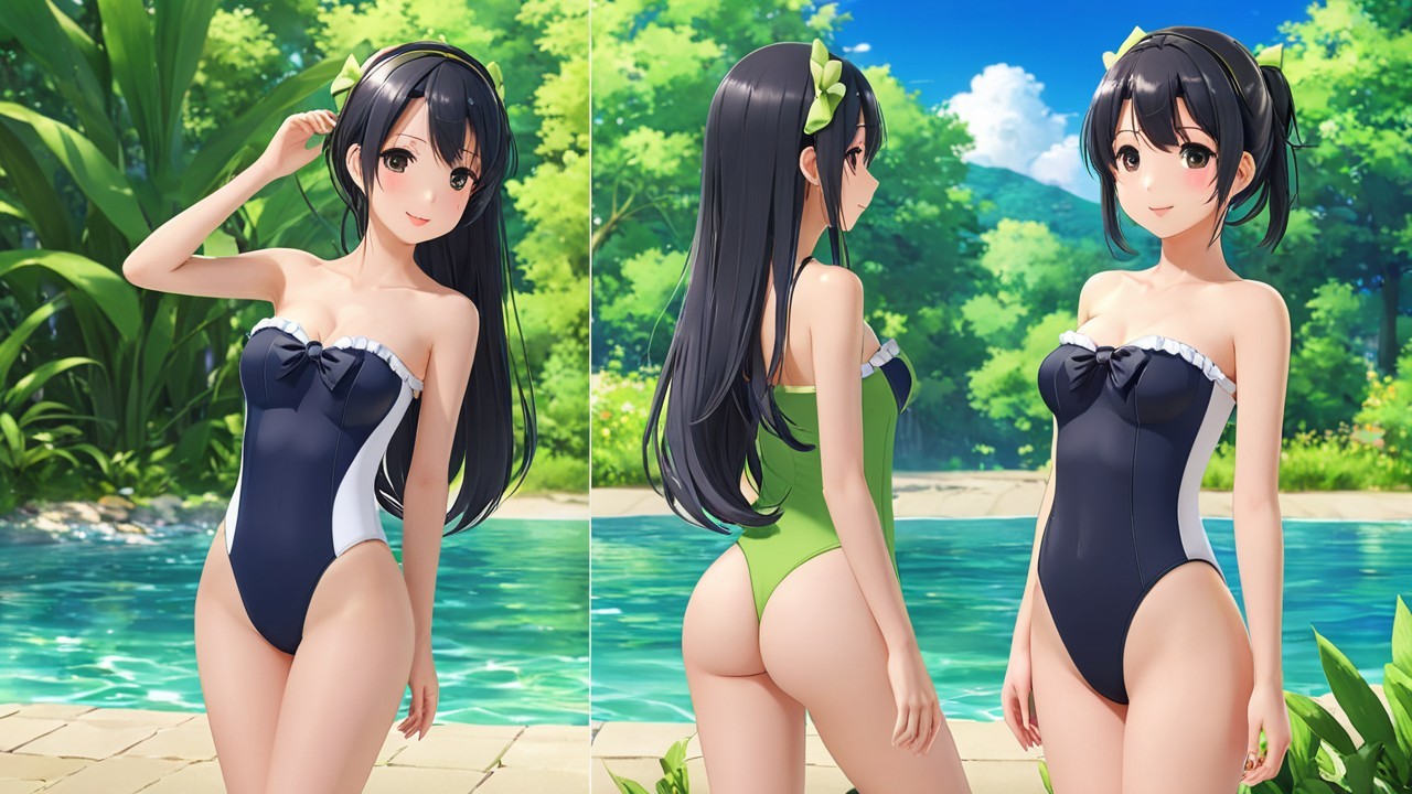 Character in Stylish Swimsuit by Serene Poolside