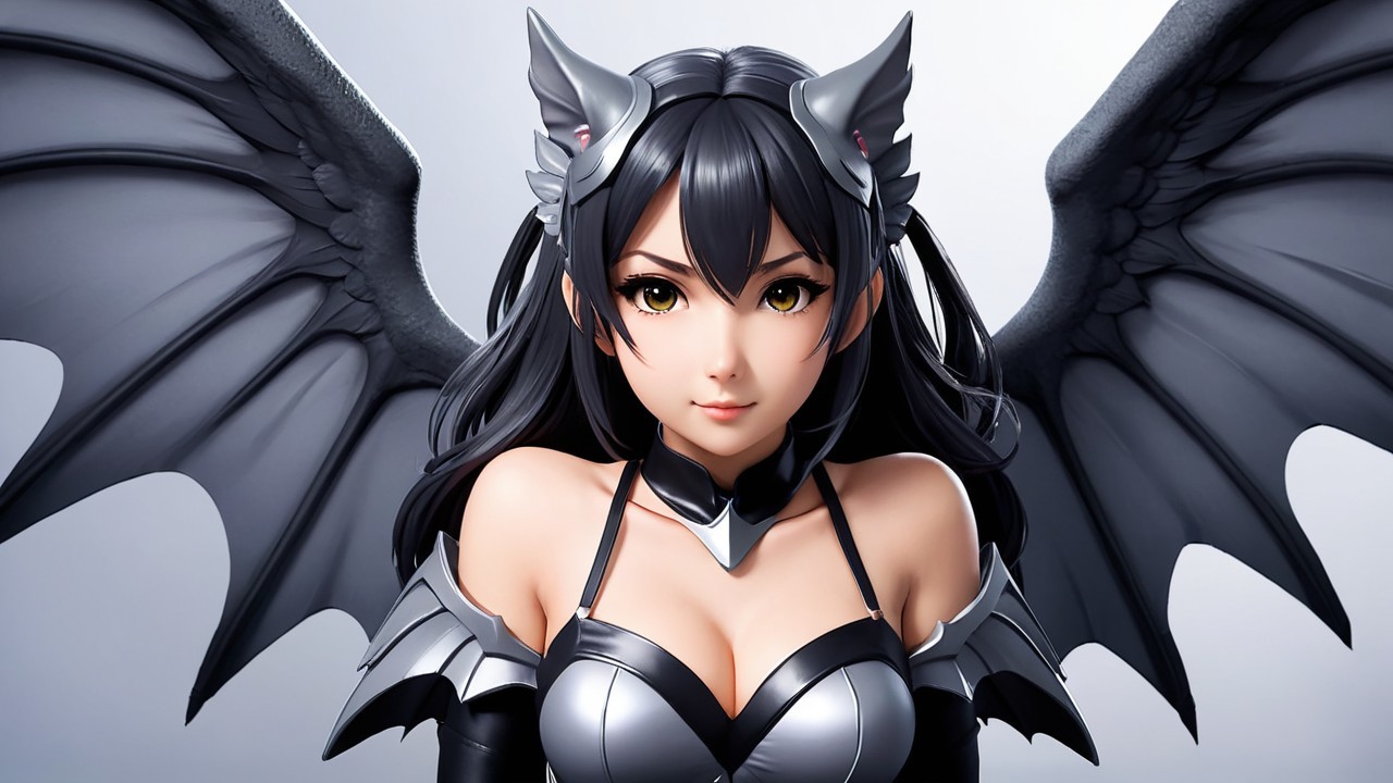 Fantasy Character with Black Hair and Bat Wings