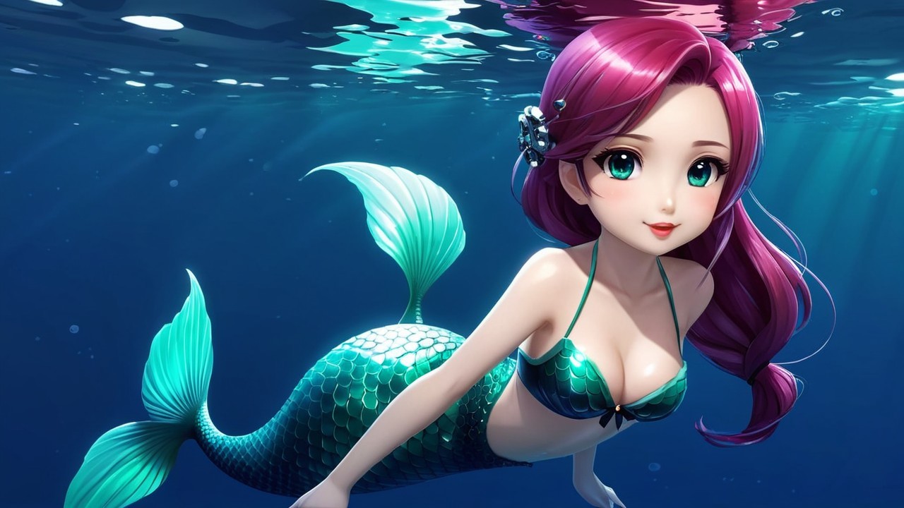 Vibrant Mermaid in Magical Underwater Scene