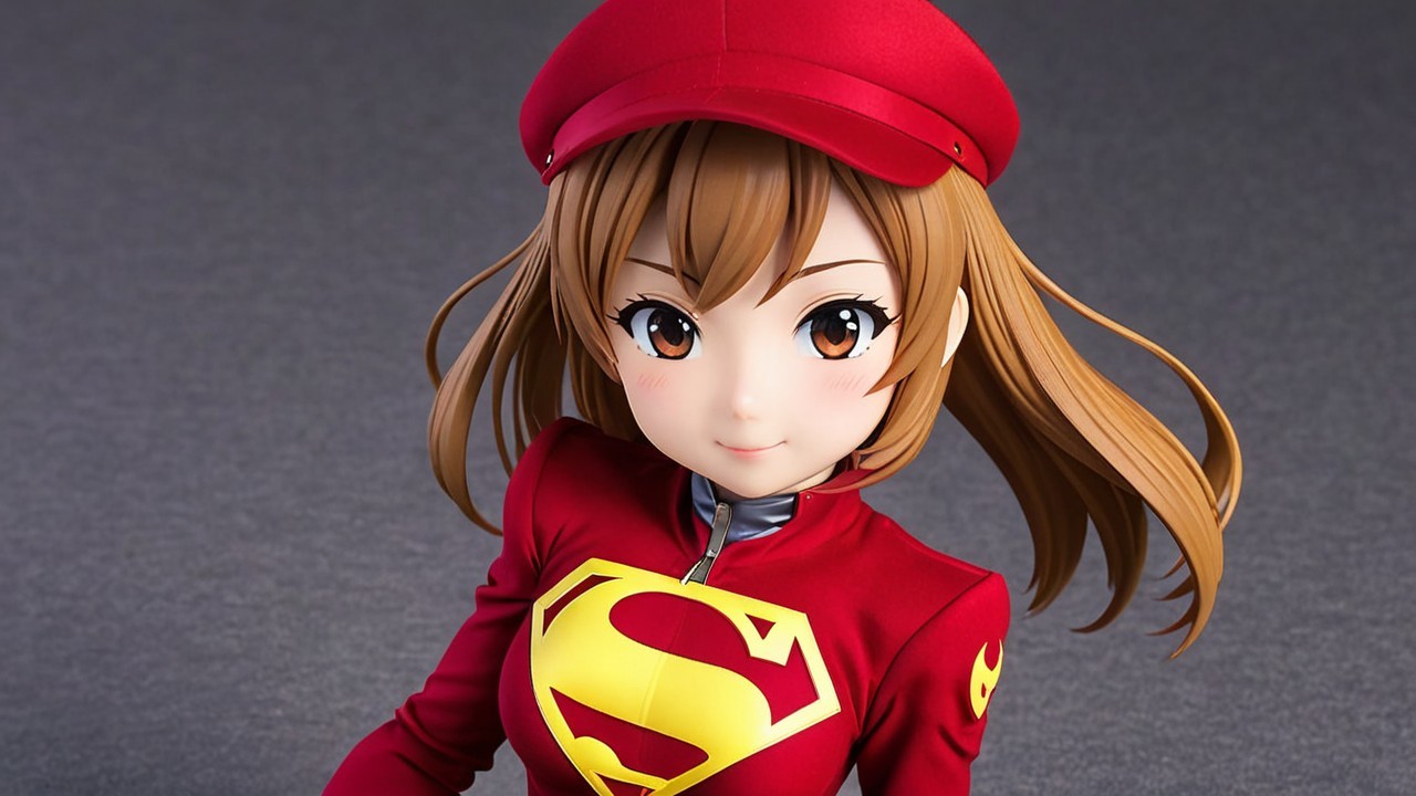 Anime-style figurine with brown hair and red jacket