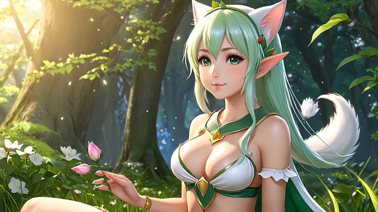 Fantastical character in a vibrant forest setting