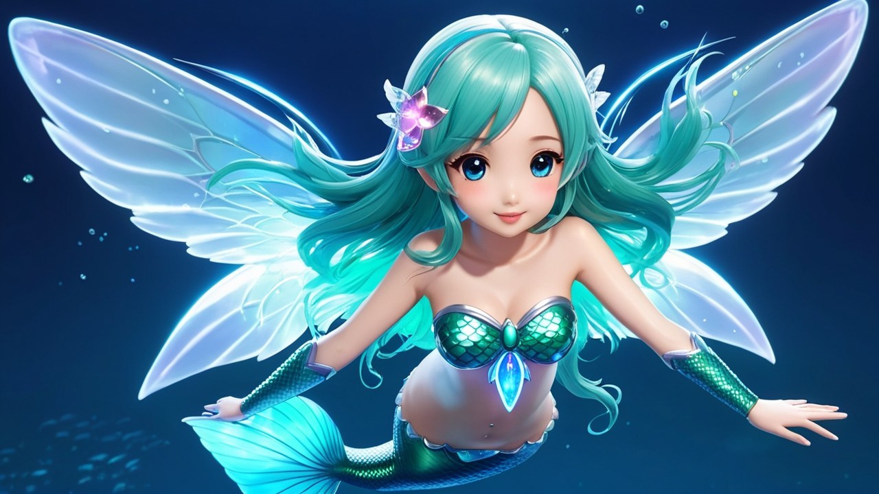 Whimsical Mermaid Character in Vibrant Underwater Scene