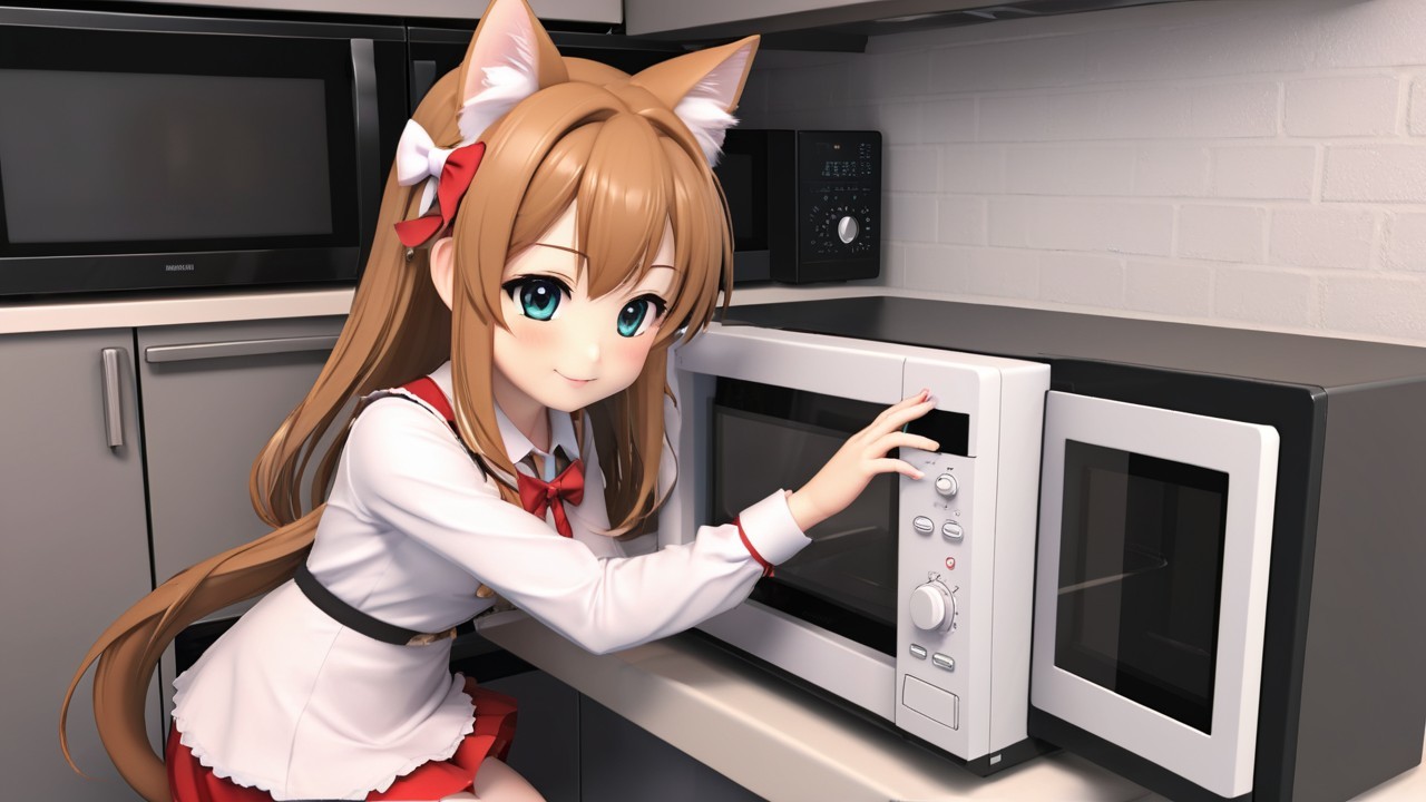 Cheerful Anime Character in Modern Kitchen Setting