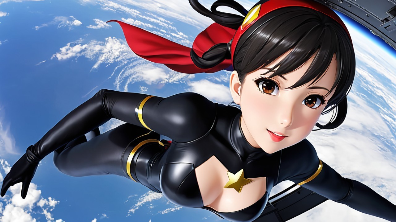 Animated Female Character in Cosmic Space Setting