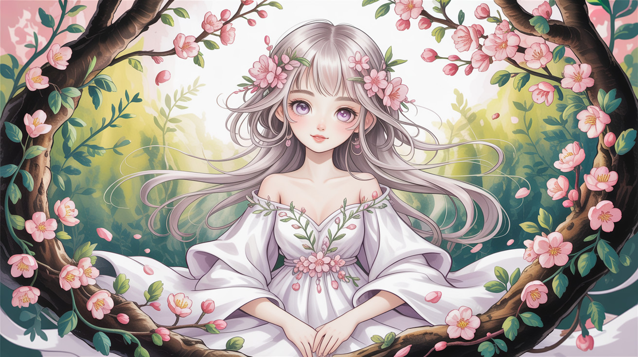 Anime Illustration of a Princess in Floral Gown