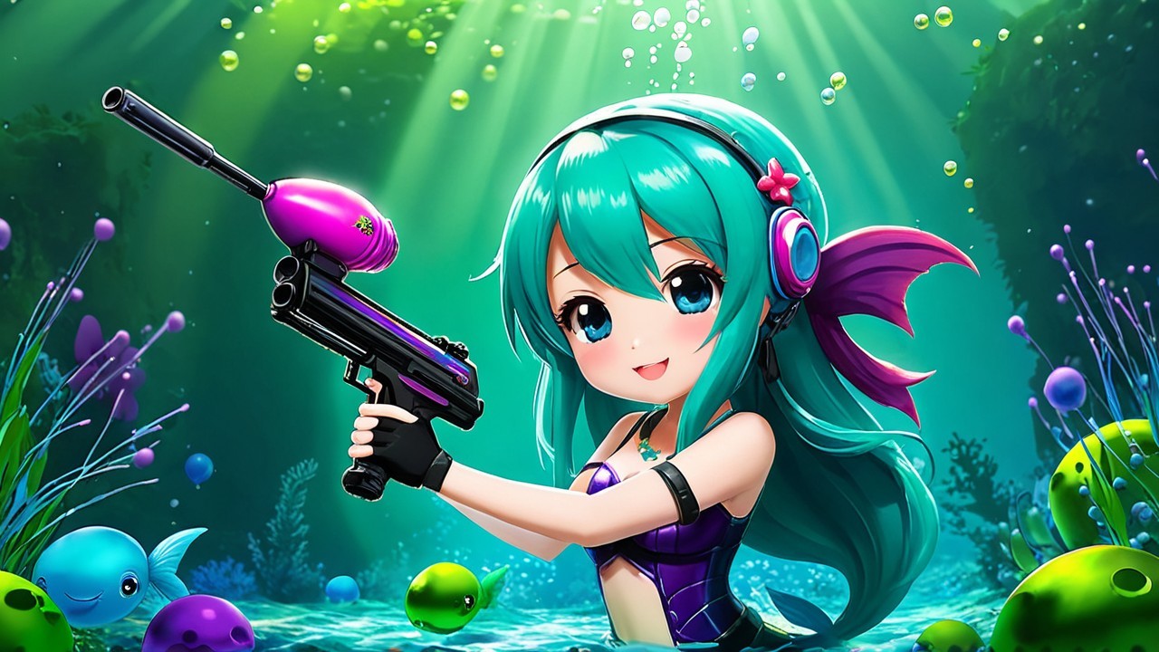 Vibrant Underwater Scene with Anime Girl and Fish