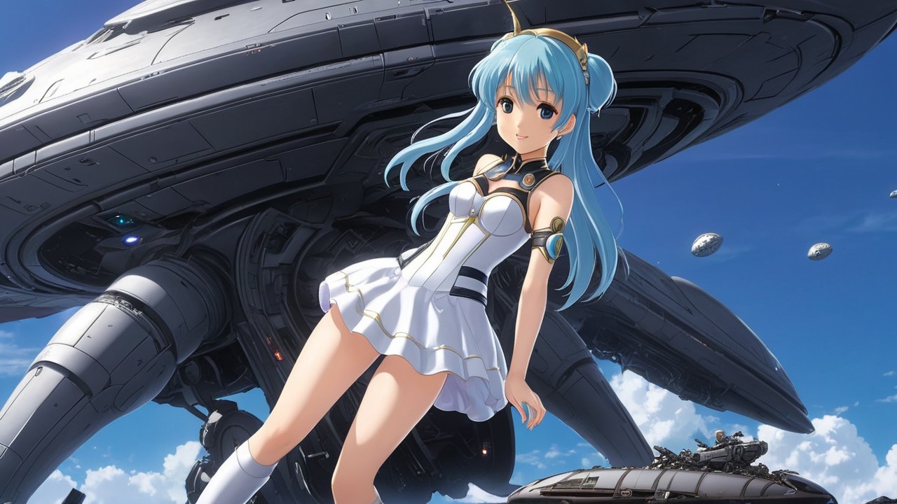 Futuristic Scene with Female Character and Spacecraft