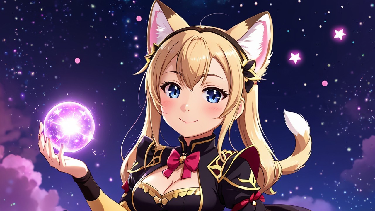 Anime Character with Cat Ears and Glowing Orb