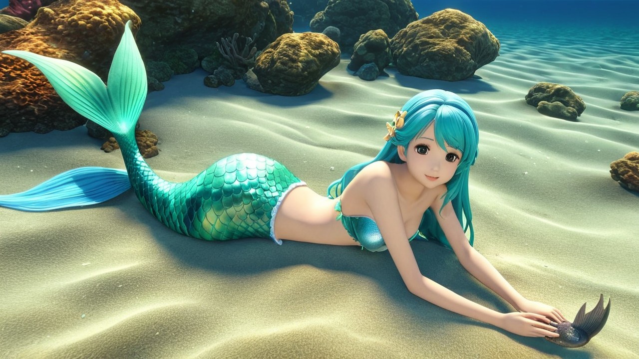 Serene Underwater Scene with Mermaid and Coral Life