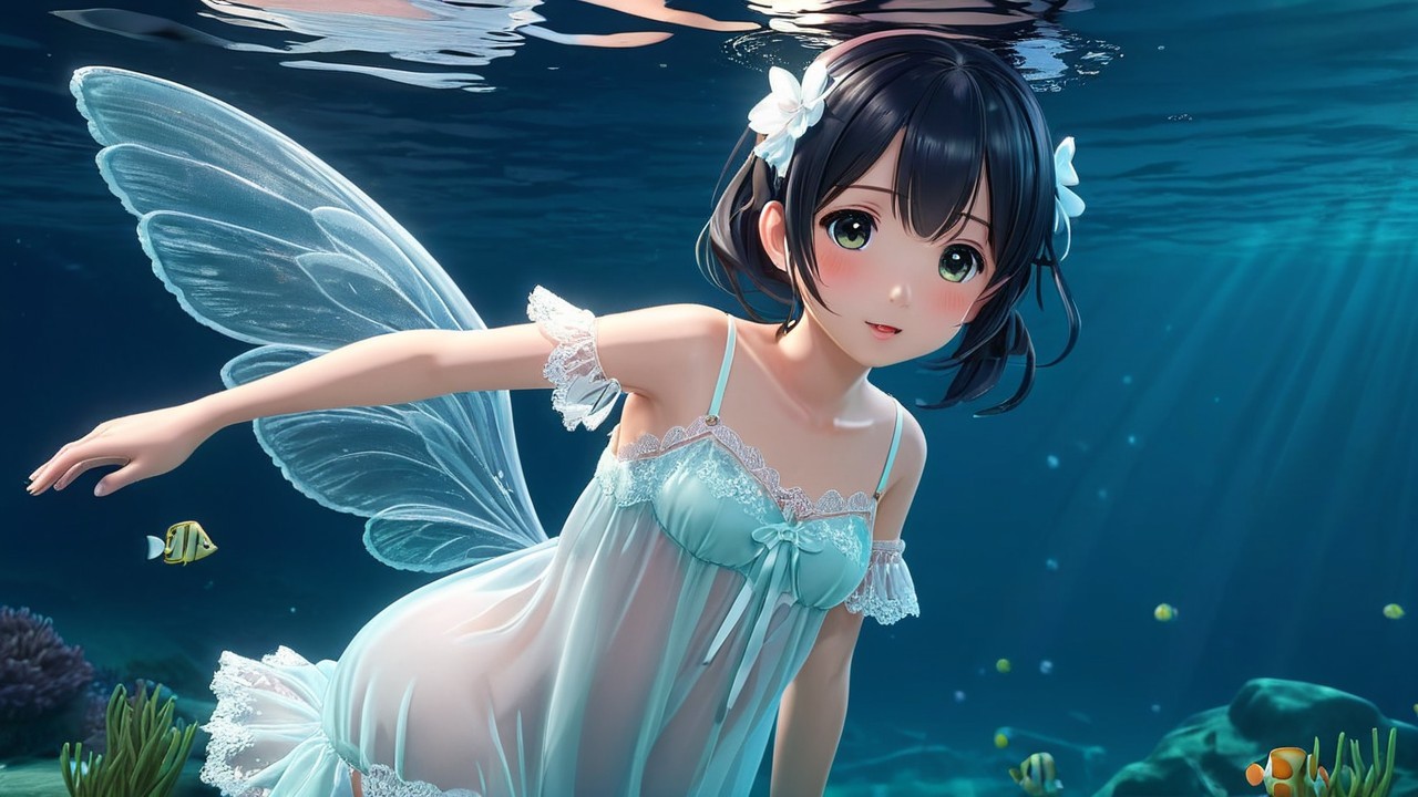 Whimsical Underwater Scene with a Fairy and Coral Reefs
