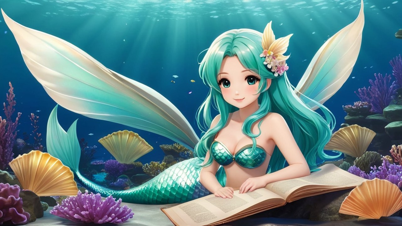 Whimsical Underwater Scene with Mermaid and Corals