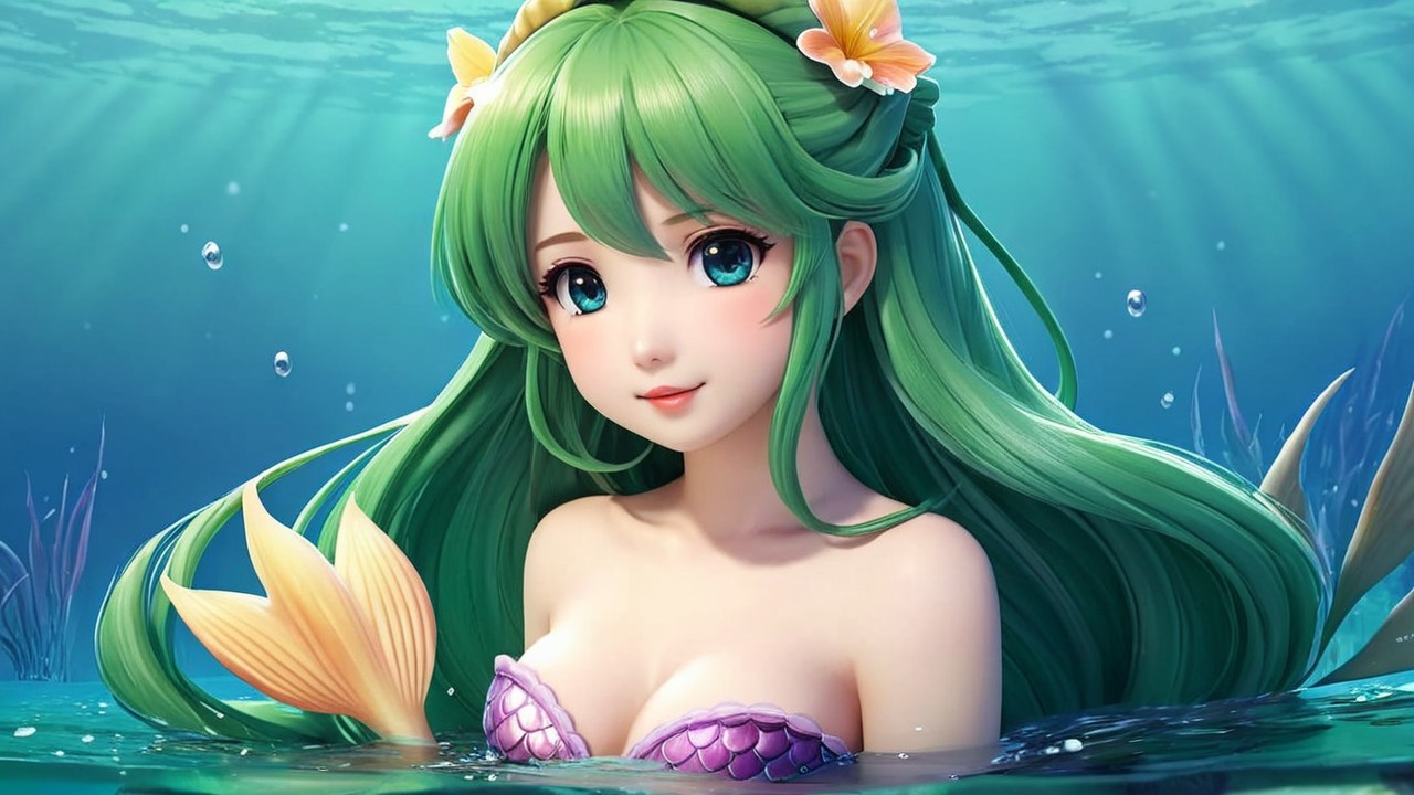 Whimsical Underwater Scene with Mermaid and Aquatic Life