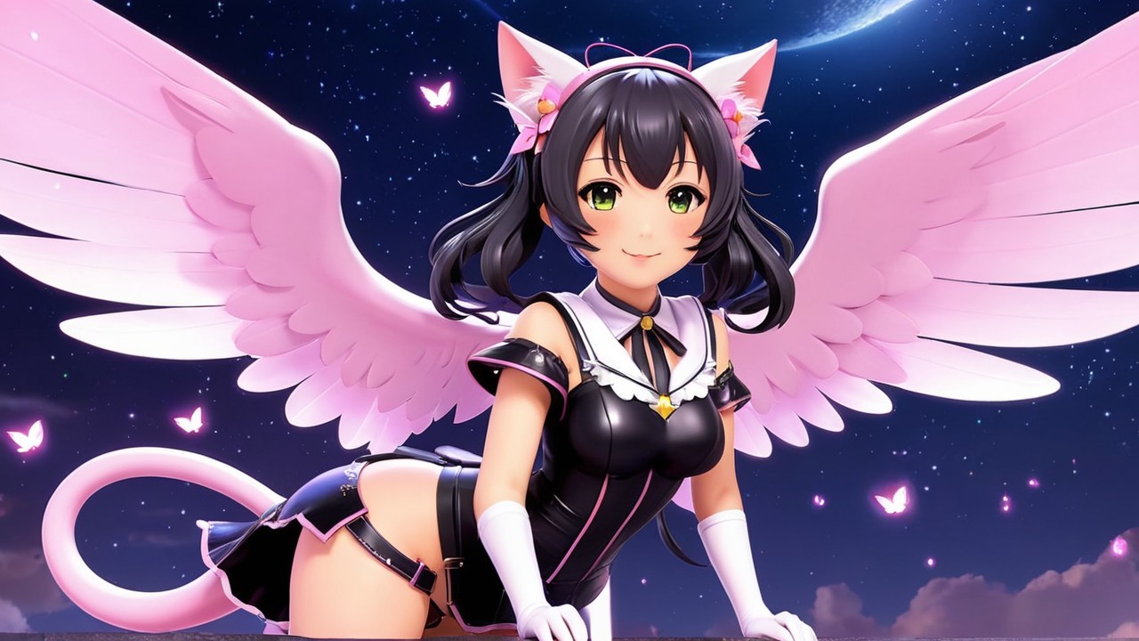 Whimsical Feline Character in Starry Night Setting