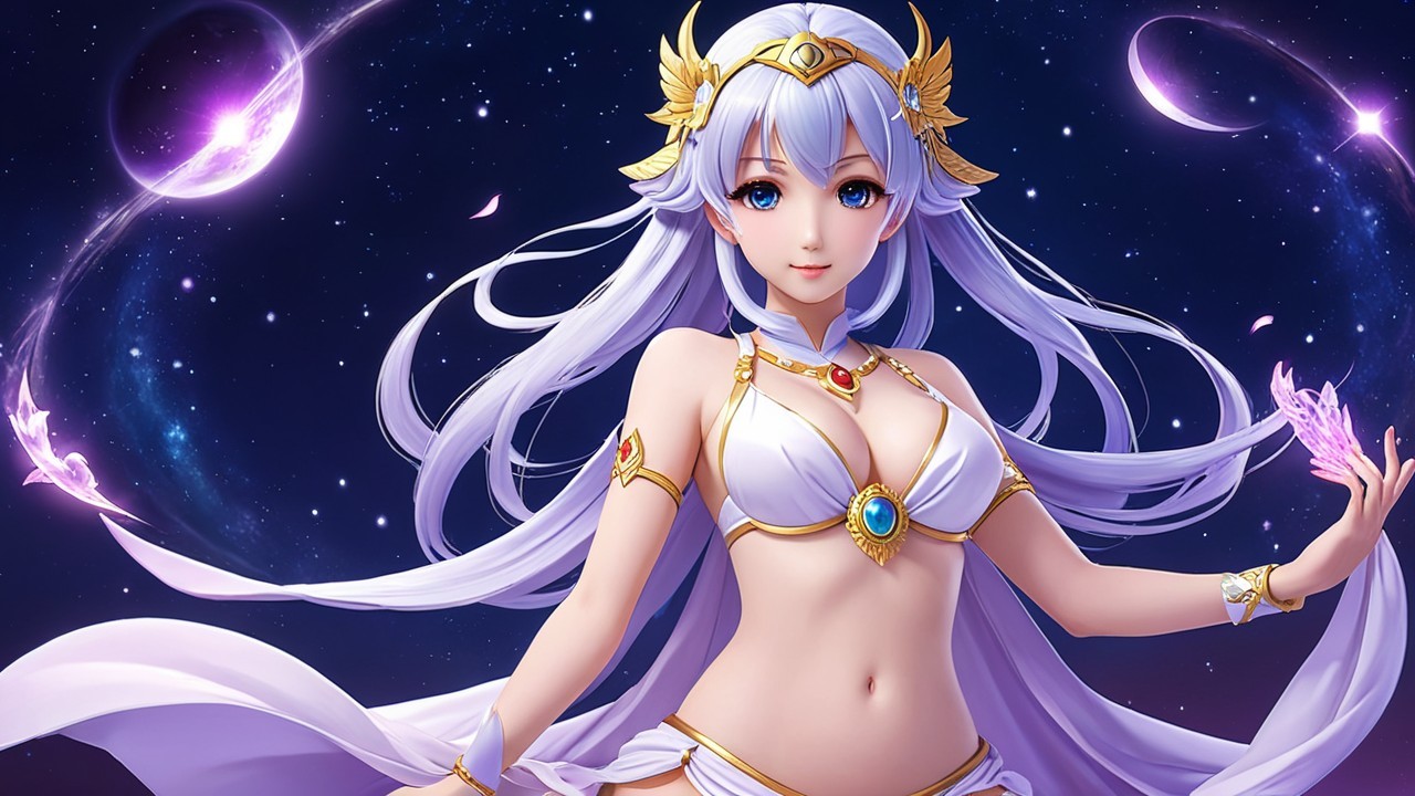 Fantasy Character in Cosmic Space with Elegant Attire