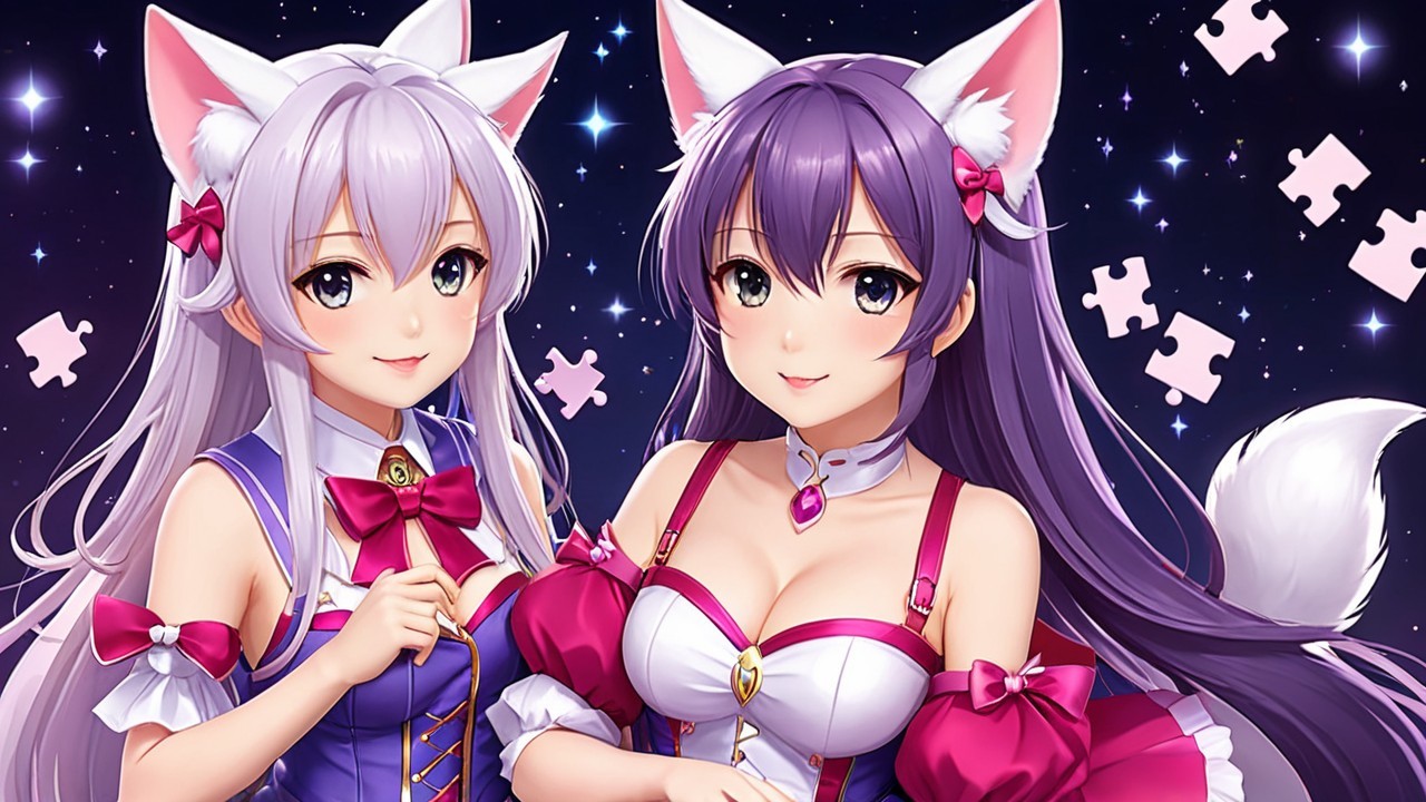 Anime Characters with Feline Features and Colorful Outfits