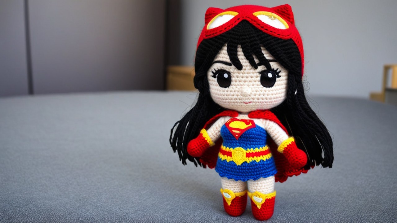 Handmade Crochet Superhero Doll with Vibrant Colors