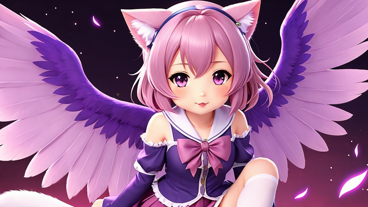 Cute anime character with cat ears and wings
