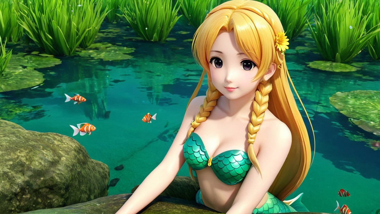 Whimsical Underwater Scene with Mermaid and Fish