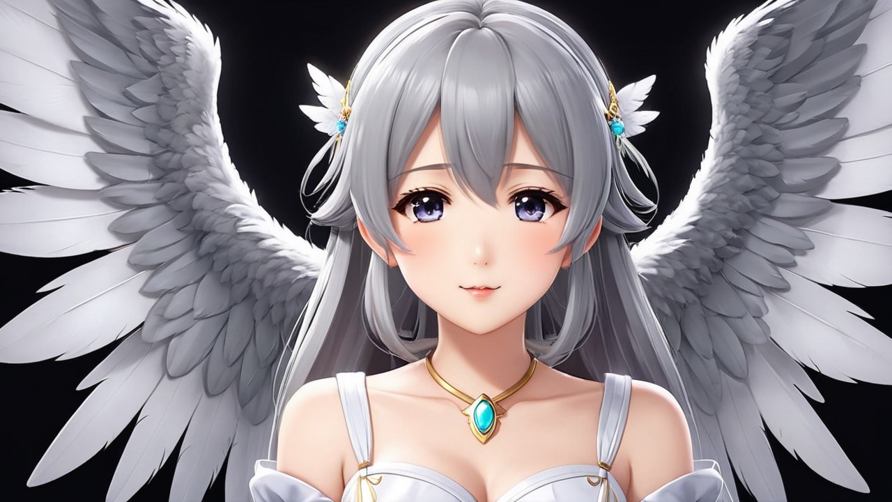 Celestial Figure with Silver Hair and Feathered Wings