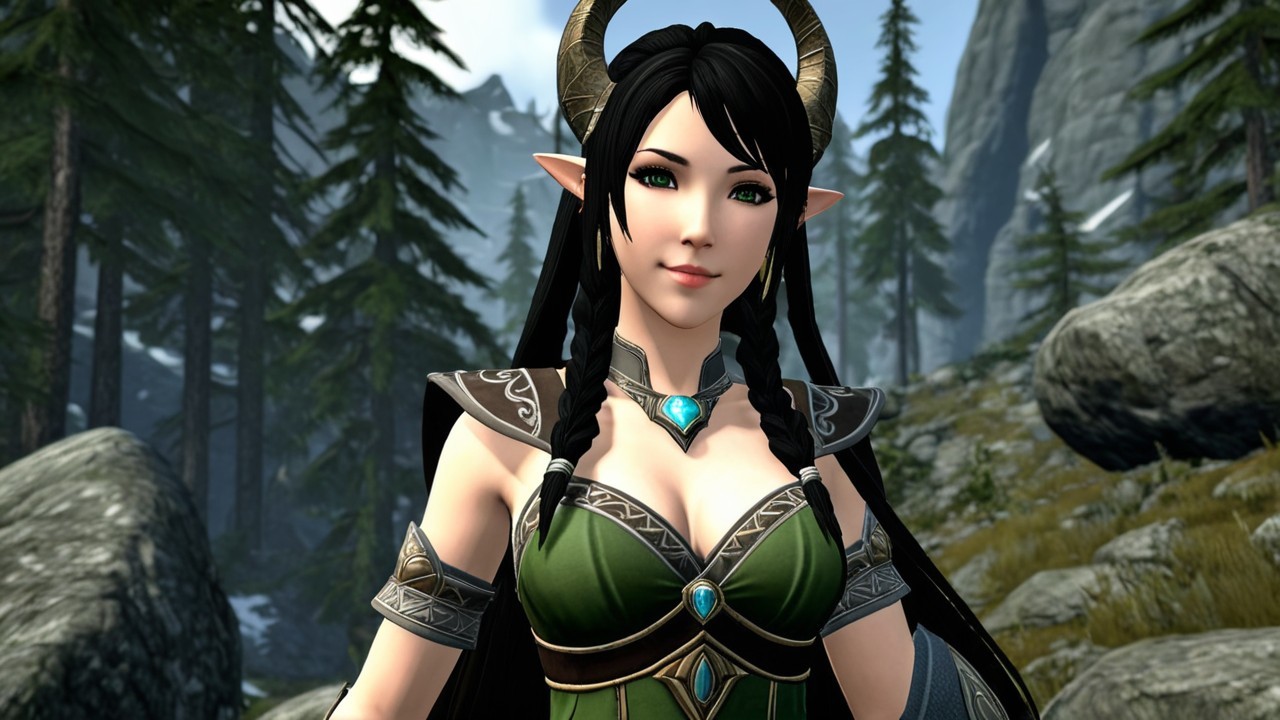 Fantasy Character in Lush Mountainous Landscape