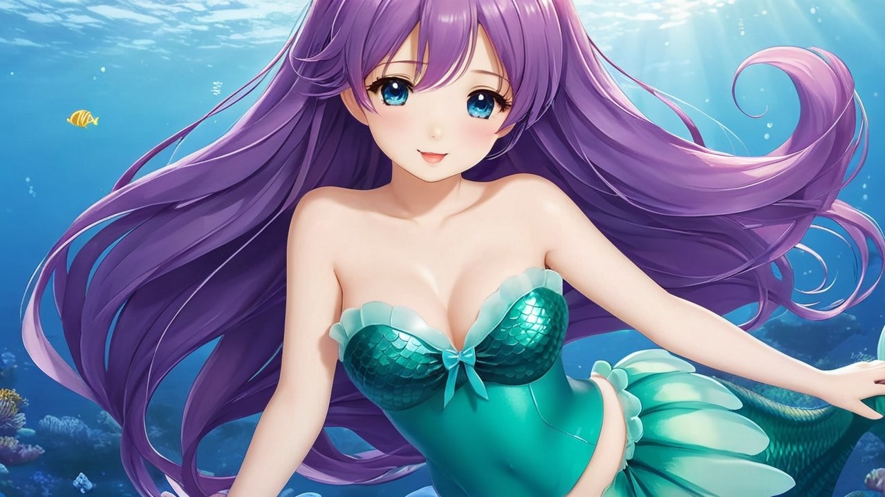 Vibrant Underwater Scene with Enchanting Mermaid
