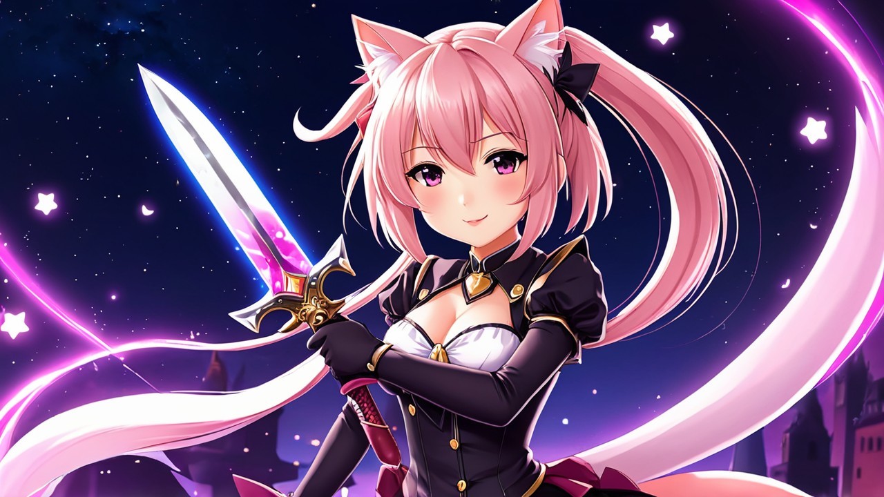 Anime Character with Pink Hair and Glowing Sword