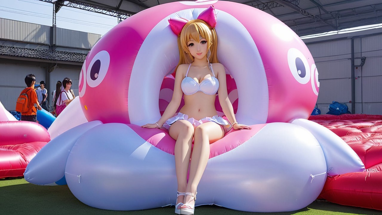 Inflatable Pink Octopus Structure in Outdoor Setting