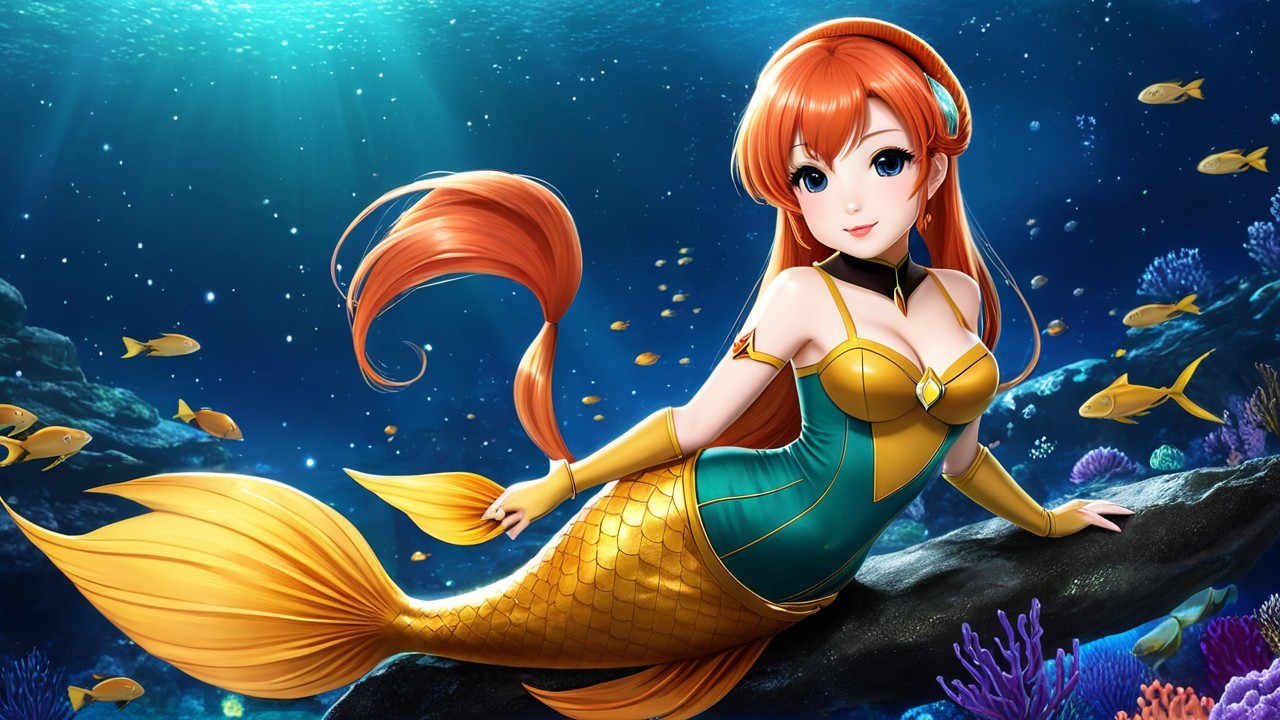 Vibrant Anime-Style Mermaid in Underwater Scene