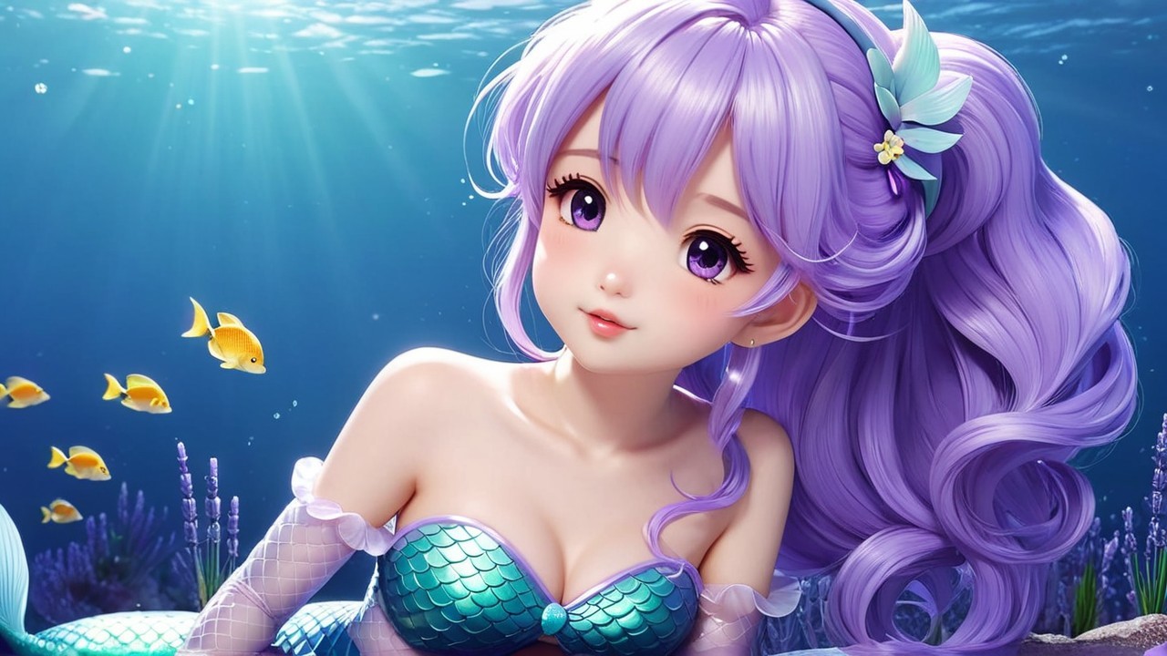 Underwater Scene with a Fantastical Mermaid and Fish