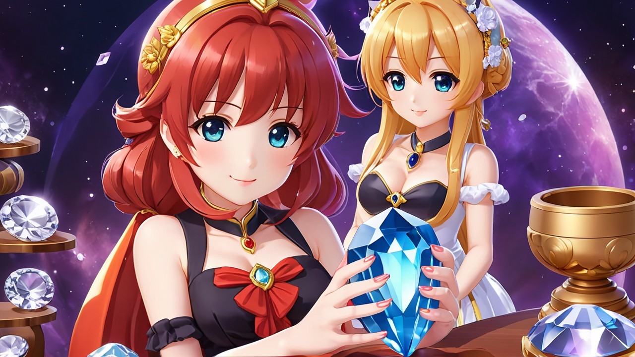 Anime Characters in Elegant Outfits with Gemstones