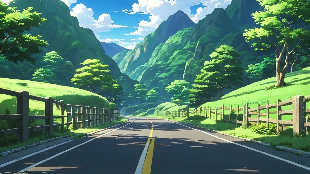 Winding Road Through Lush Green Landscape and Mountains