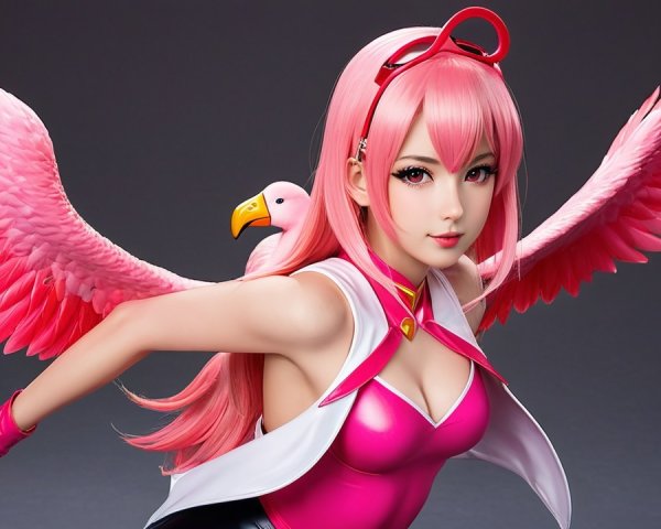 Vibrant Character with Pink Hair and Dramatic Wings