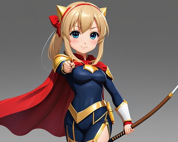 Cheerful Anime Character in Superhero Outfit