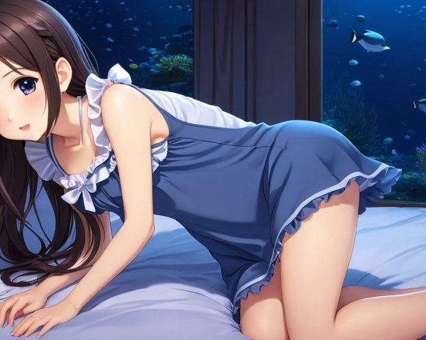 Girl in blue nightgown with underwater backdrop